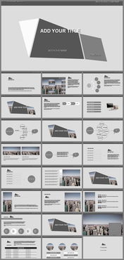 創意三角與梯形拼接 打造高級感灰色商務PPT模板